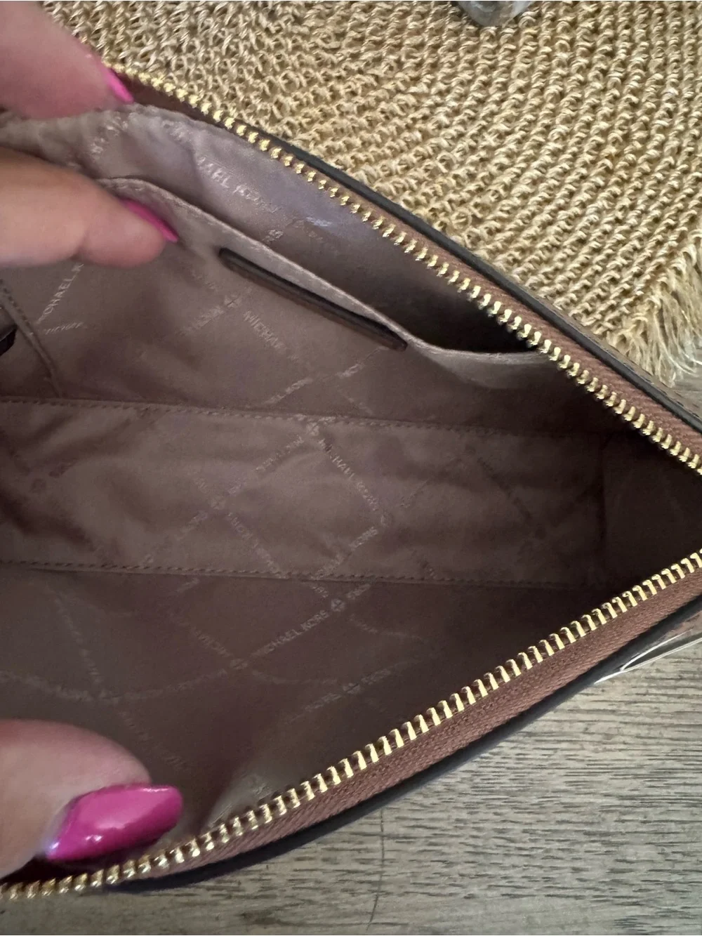 Michael Kors Brown Logo Crossbody Bag with Tan Trim